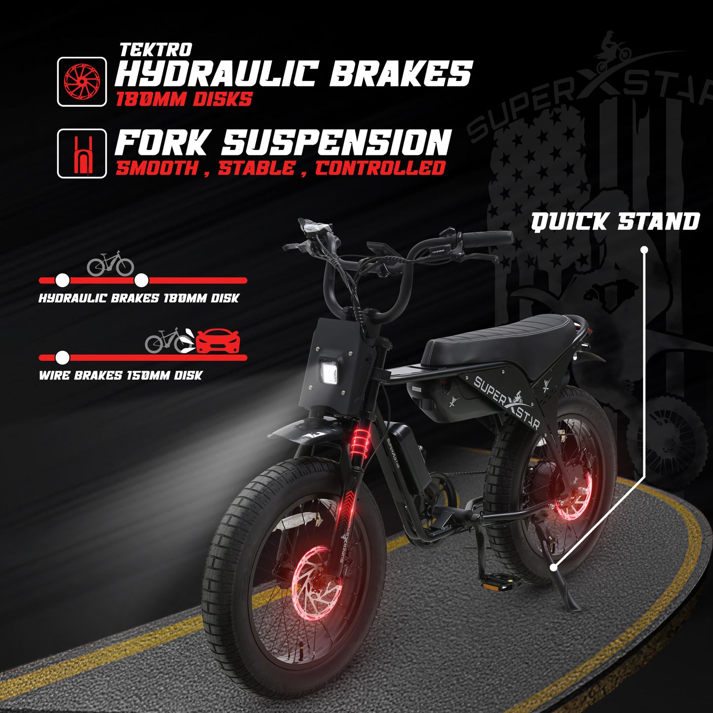 Super X Star E Times Tour JR – 750W Fat Tire Electric Bike | 48V Lithium, Shimano 7-Speed, TEKTRO Brakes - Super X Star