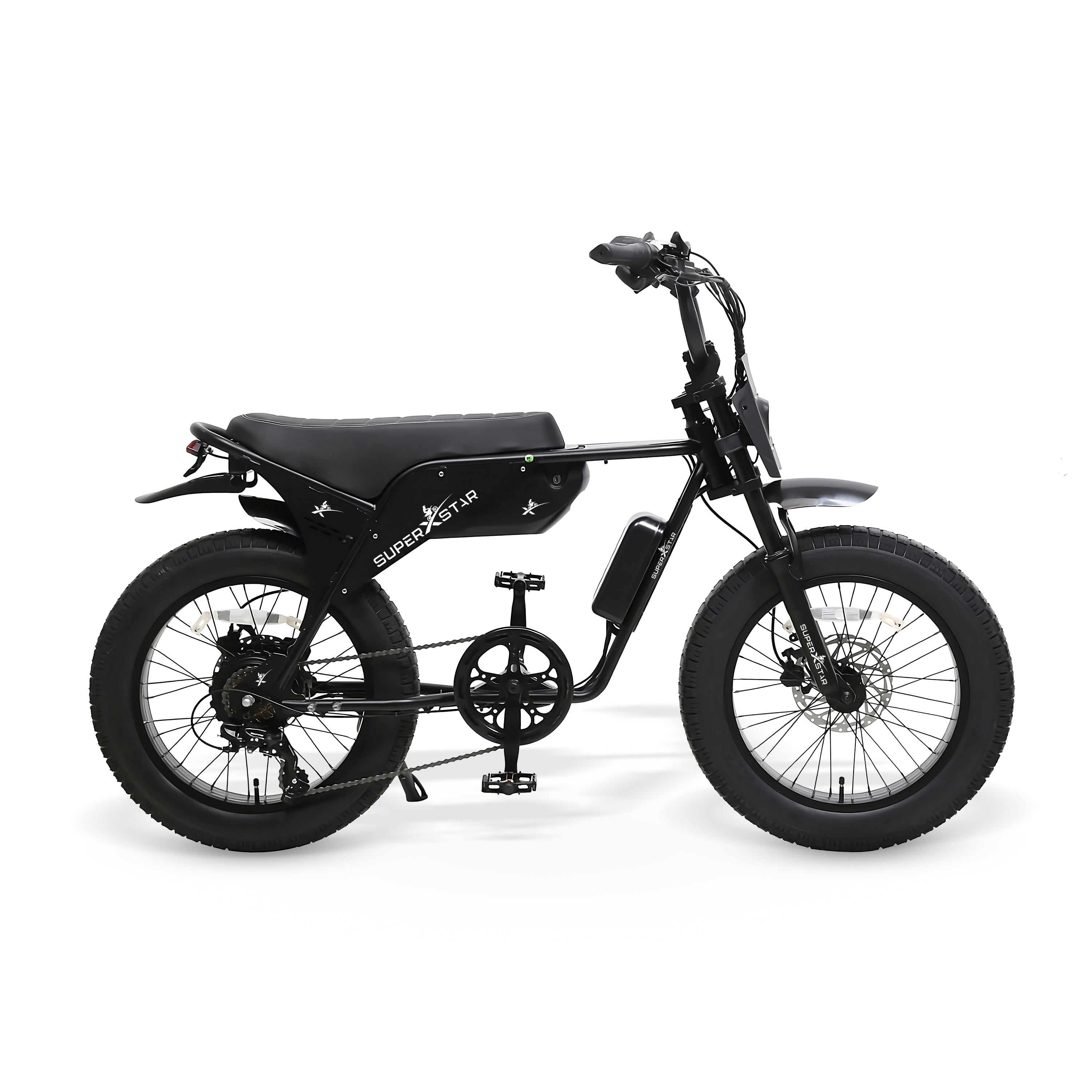 Super X Star E Times JR 750W electric bike with 20-inch fat tires and black frame