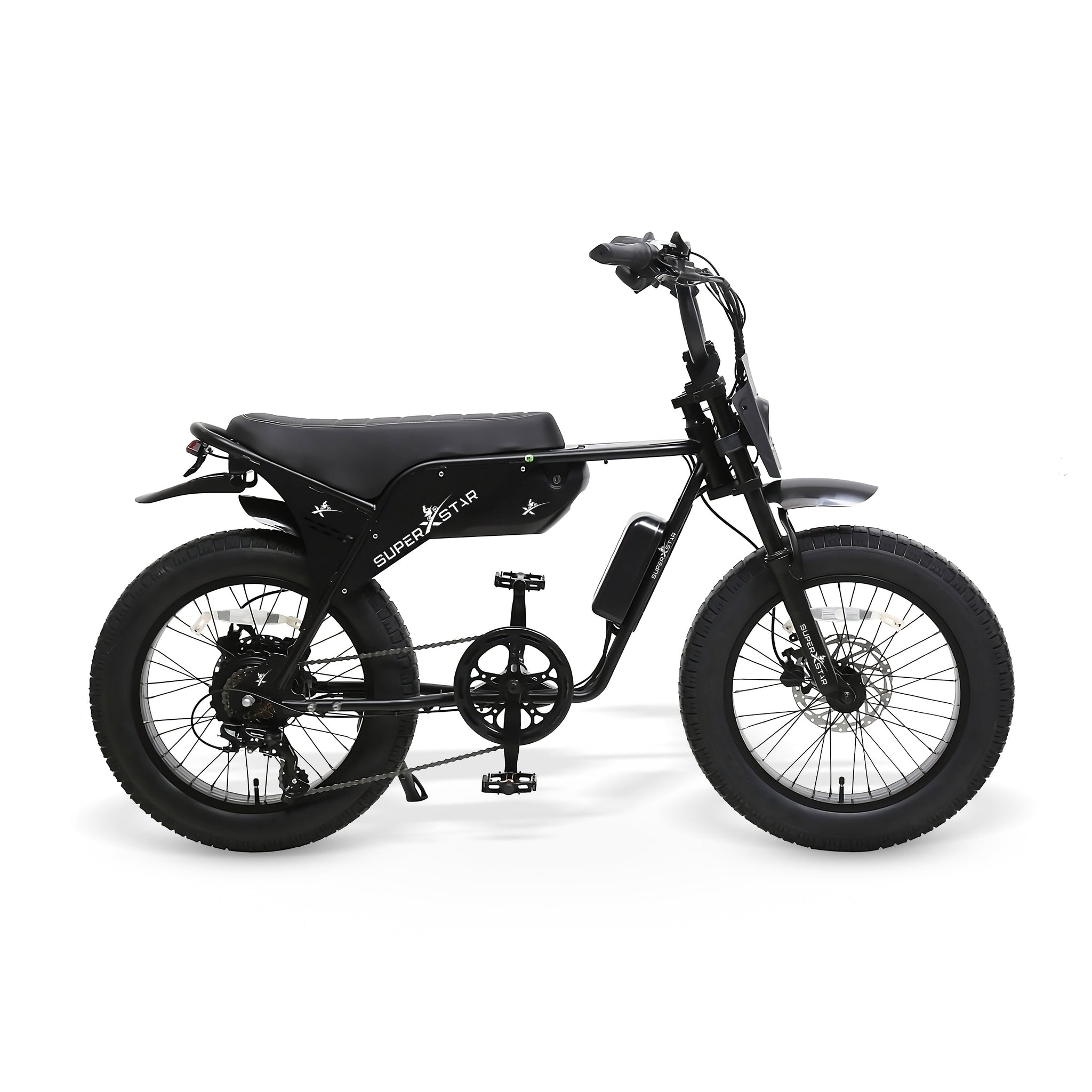 Super X Star E Times JR 750W electric bike with 20-inch fat tires and black frame